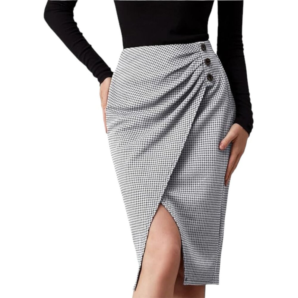 GRACE KARIN Plaid Midi Skirt In Black Plaid -‎ Size Small